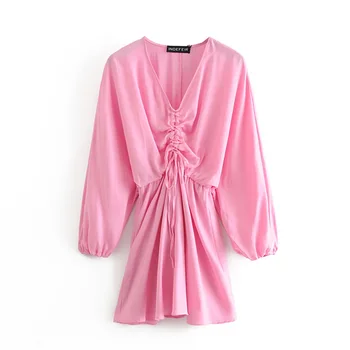 2020 Spring Women's New V-neck Long Sleeve Elastic Cuff Bow Short Dress Silk Satin Texture Pleated Mini Dress
2020 Spring Women's New V-neck Long Sleeve Elastic Cuff Bow Short Dress Silk Satin Texture Pleated Mini Dress