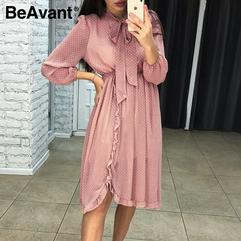 BeAvant Polka dot Women Midi Dress Retro Spring summer High Waist Long Sleeve Dresses Ruffle Female Bow tie Shirt Dress Vestidos
BeAvant Polka dot Women Midi Dress Retro Spring summer High Waist Long Sleeve Dresses Ruffle Female Bow tie Shirt Dress Vestidos