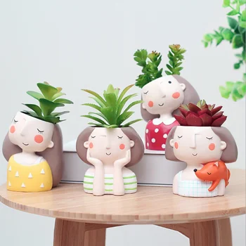 

Newest Succulent Plant Pot Cute Girl Flower Planter Flowerpot Creat Design Home Garden Bonsai Pots Birthday Gift