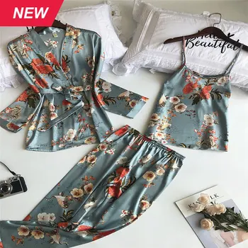 Three-piece/Set Ladies Comfortable Silk Pajamas Women's Spring Summer Print Mature Sexy Pajama Set Solid Satin Silky Pajamas
Three-piece/Set Ladies Comfortable Silk Pajamas Women's Spring Summer Print Mature Sexy Pajama Set Solid Satin Silky Pajamas