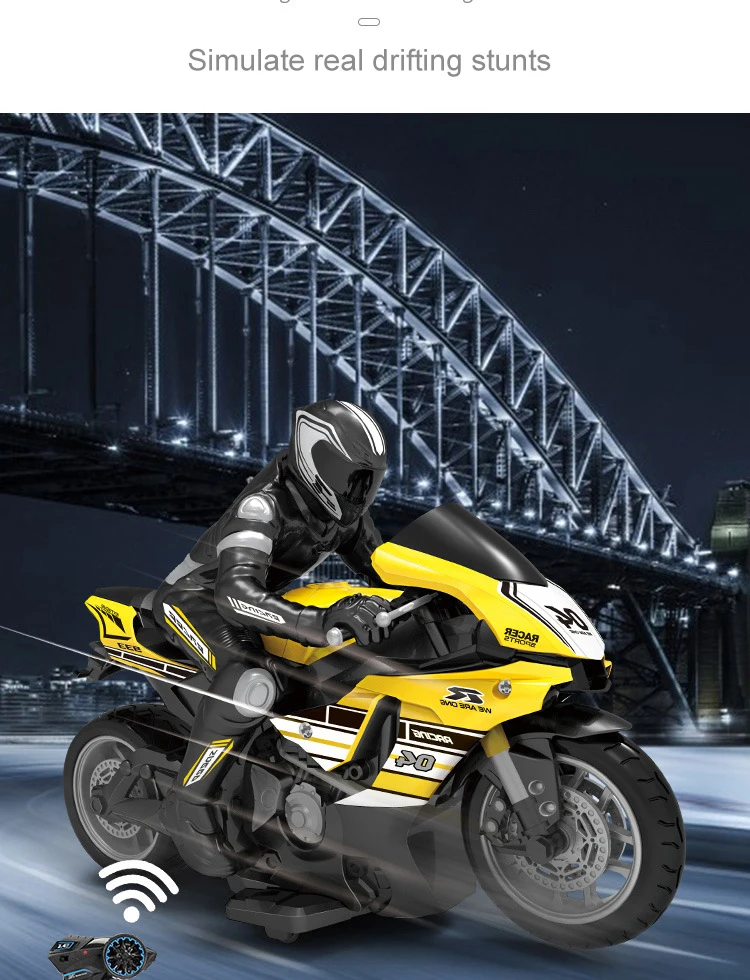 La más nueva motocicleta RC de alta velocidad de 25 KM/H de alta simulación 2,4G Control remoto motocicleta de bicicleta de deriva con motores de alta potencia La más nueva motocicleta RC de alta velocidad de 25 KM/H de alta simulación 2,4G Control remoto motocicleta de bicicleta de deriva con motores de alta potencia