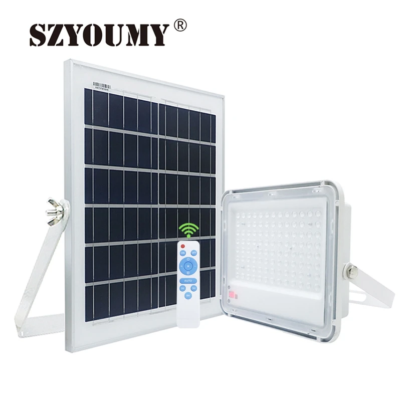 SZYOUMY LED Flood Light with Power Display 60W 150W Light Sensor Floodlight Solar Garden Outdoor Lighting with Remote Control