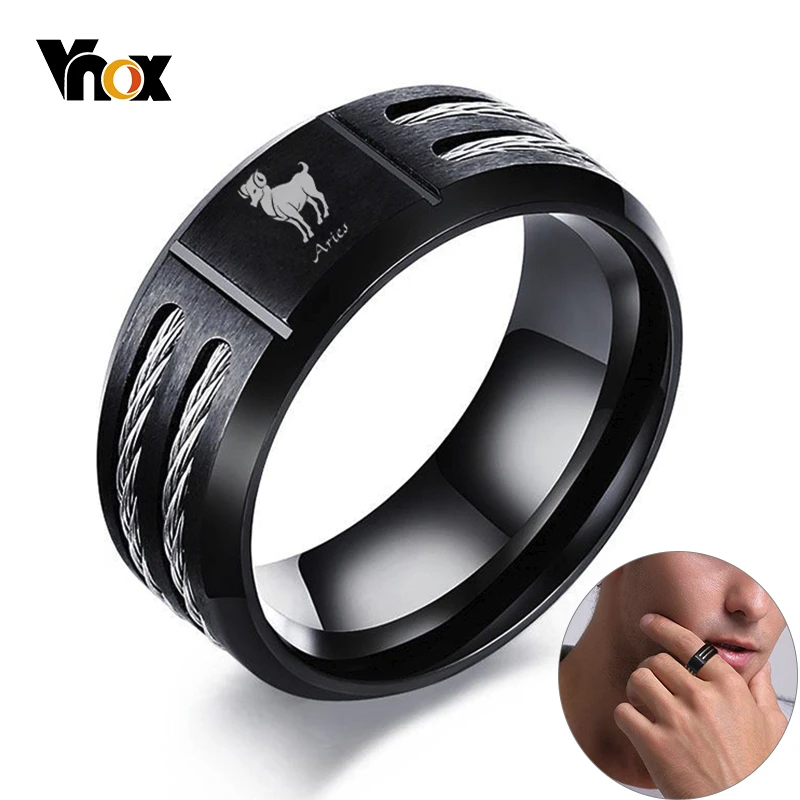 Vnox 12 Horoscope Ring for Men Black Stainless Steel Twisted Wia Insert Tough Man Anel Aries Leo Constellation Wedding Band 
Vnox 12 Horoscope Ring for Men Black Stainless Steel Twisted Wia Insert Tough Man Anel Aries Leo Constellation Wedding Band
