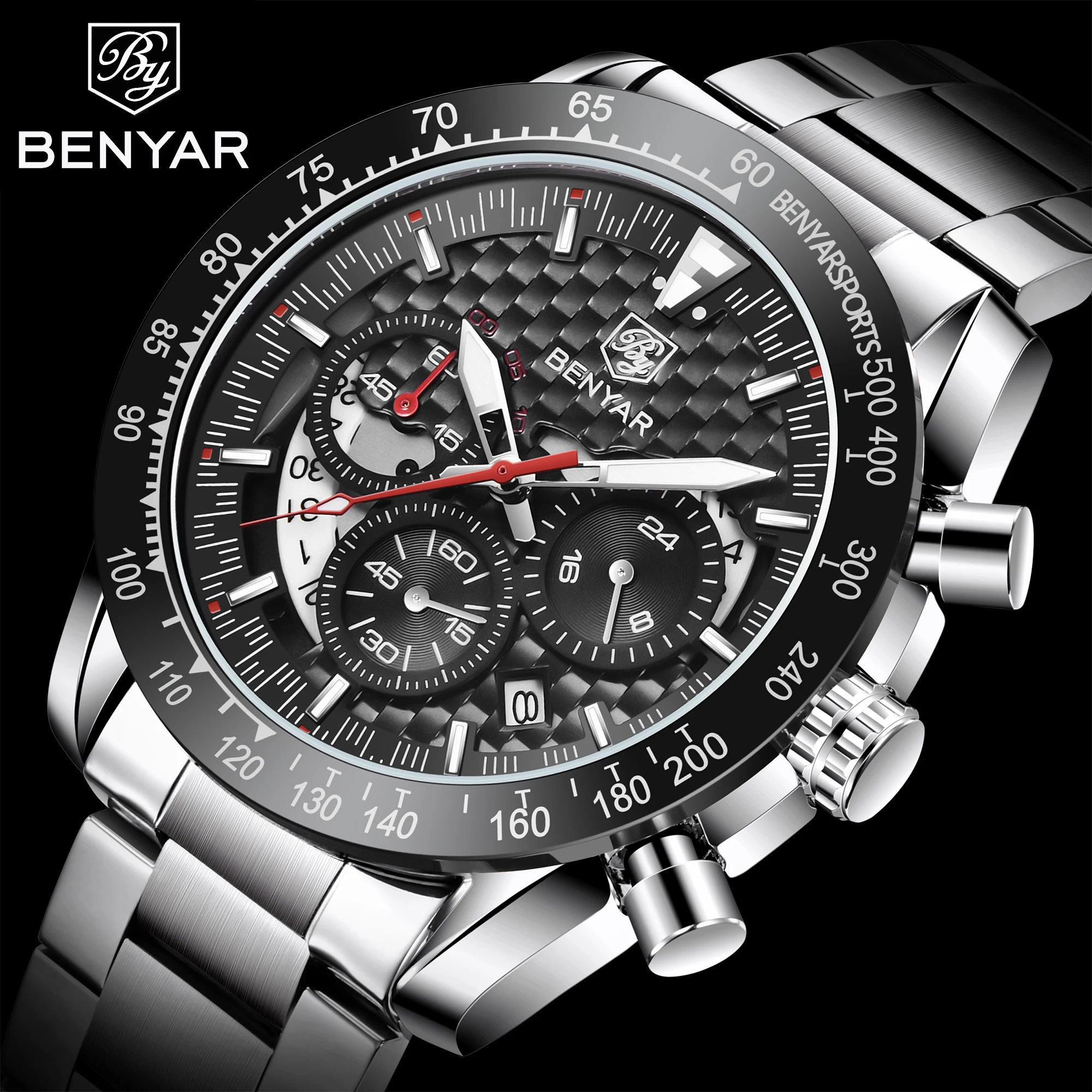 BENYAR DESIGN Men's Watch Stainless Steel Quartz Watch Silver Black Automatic Date Chronograph Watch Luminous Waterproof Clock
BENYAR DESIGN Men's Watch Stainless Steel Quartz Watch Silver Black Automatic Date Chronograph Watch Luminous Waterproof Clock