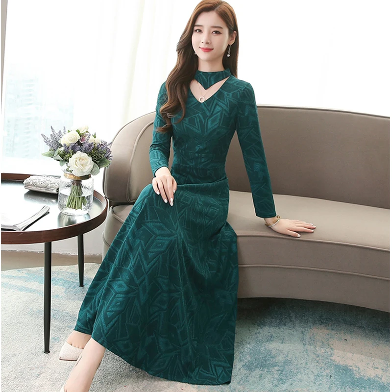 Spring and Autumn New Korean Jacquard Women Dress Purple Green Red Blue Long Dress Elegant Long Sleeve Womens Clothing
Spring and Autumn New Korean Jacquard Women Dress Purple Green Red Blue Long Dress Elegant Long Sleeve Womens Clothing