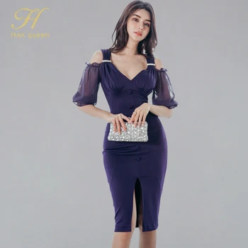 H Han Queen New Summer Women Vintage Sexy V-neck Off Shoulder Work Single-Breasted Office Party Bodycon Pencil Sheath Dress
H Han Queen New Summer Women Vintage Sexy V-neck Off Shoulder Work Single-Breasted Office Party Bodycon Pencil Sheath Dress