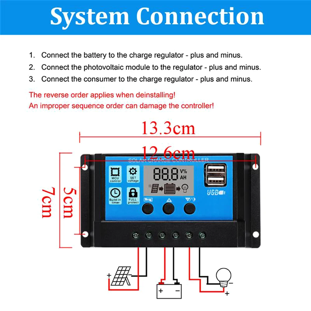 

New Dual USB Output Monocrystalline Solar Panel Boat Charger with 10A Solar Charge Controller Regulator for Car Yacht Batterys