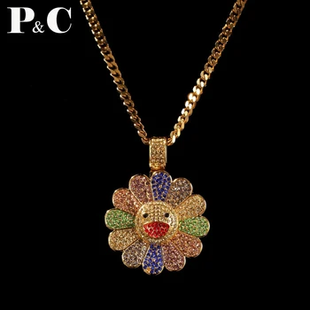 New Fashion Design MURAKAMI FLOWER Necklace Rotatable Smile Rotation Ice Out colorful pendant with 4mm tennis chain Hip Hop Rock
New Fashion Design MURAKAMI FLOWER Necklace Rotatable Smile Rotation Ice Out colorful pendant with 4mm tennis chain Hip Hop Rock