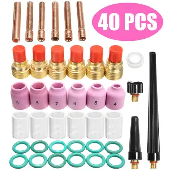 40 Pcs TIG Welding Stubby Gas Lens Pyrex Cup Kit Fits For Tig WP-9/20/25 Torch