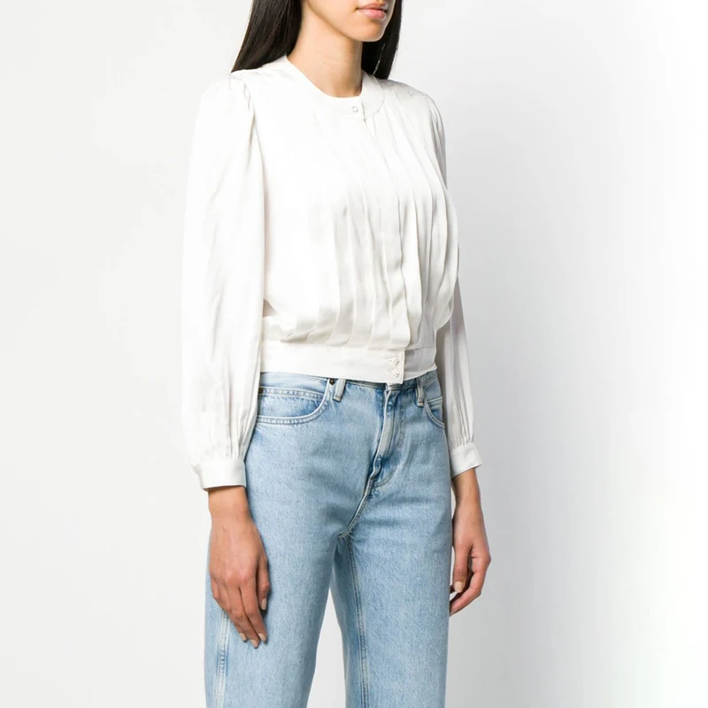 High Quality Viscose Ladies O Neck Long Sleeve Blouse Top With Pleated Detail
High Quality Viscose Ladies O Neck Long Sleeve Blouse Top With Pleated Detail