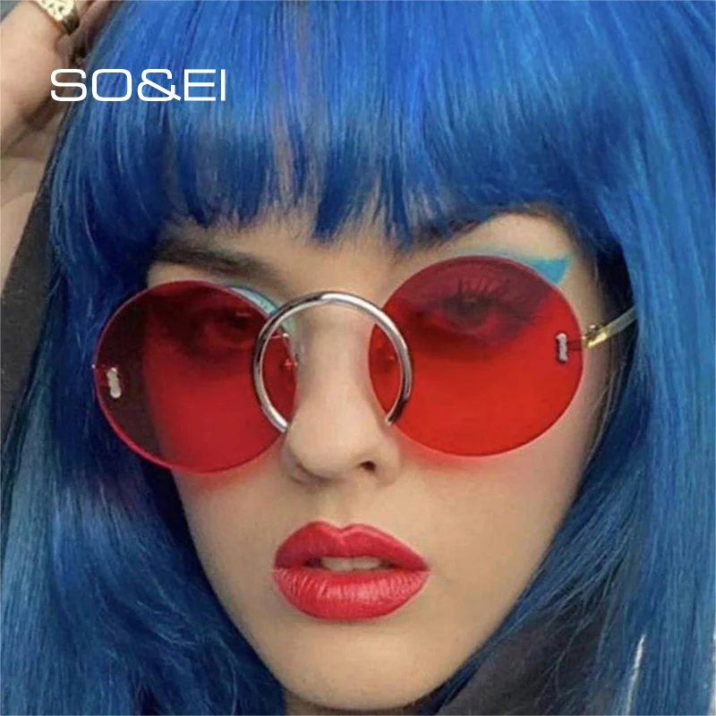 SO&EI Fashion Unique Nose Ring Round Sunglasses Women Vintage Rimless Clear Ocean Lens Eyewear Men Sun Glasses Shades UV400
SO&EI Fashion Unique Nose Ring Round Sunglasses Women Vintage Rimless Clear Ocean Lens Eyewear Men Sun Glasses Shades UV400