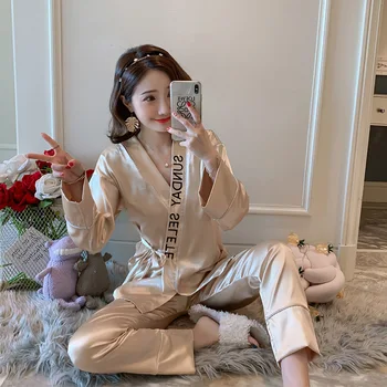 Women Pajamas Sets Spring&autumn Teenage Girls Solid Pattern Rayon Sleepwear Long Sleeve Trousers Rose Print Silk Sexy Pajamas
Women Pajamas Sets Spring&autumn Teenage Girls Solid Pattern Rayon Sleepwear Long Sleeve Trousers Rose Print Silk Sexy Pajamas