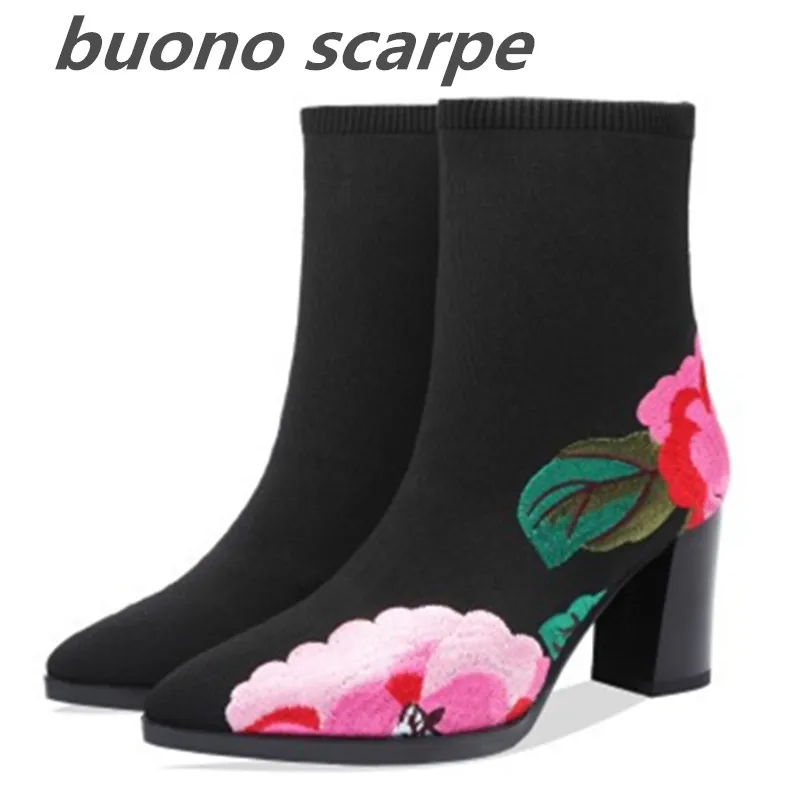 Spring and autumn short female flying woven socks boots embroidered elastic boots sexy pointed thick with super high heel women'
Spring and autumn short female flying woven socks boots embroidered elastic boots sexy pointed thick with super high heel women'