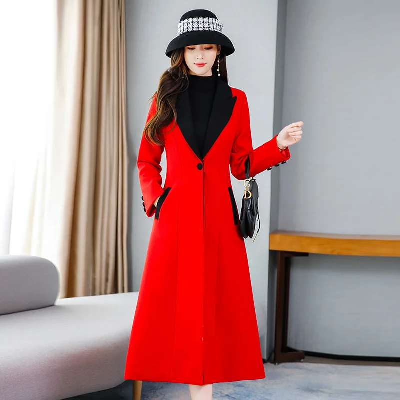 

Long over-the-Knee Korean-style High-End Woolen Jacket Women's 2019 Autumn & Winter New Style Slim Fit Slimming Thick Woolen Ove