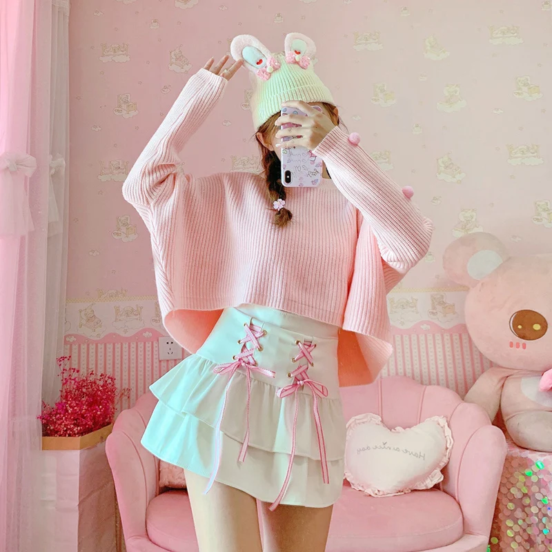 Fashion Pink Mini Skirt Women Leather PU Kawaii Ruffle Lace Up School Girls Cute Korean A Line High Waist Lolita Short Skirts Fashion Pink Mini Skirt Women Leather PU Kawaii Ruffle Lace Up School Girls Cute Korean A Line High Waist Lolita Short Skirts
