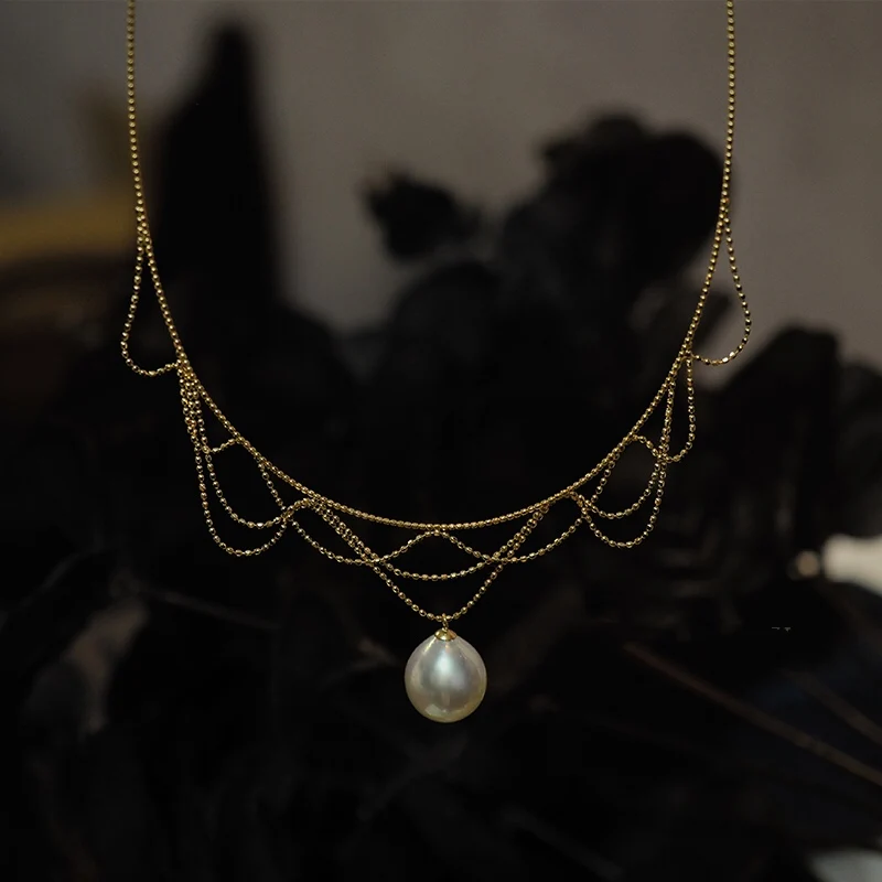 18K Solid Yellow Gold Jewelry(AU750) Women Lace necklace choker Collar chain Natural South Sea White Pearl seawater Fashion Lady 18K Solid Yellow Gold Jewelry(AU750) Women Lace necklace choker Collar chain Natural South Sea White Pearl seawater Fashion Lady