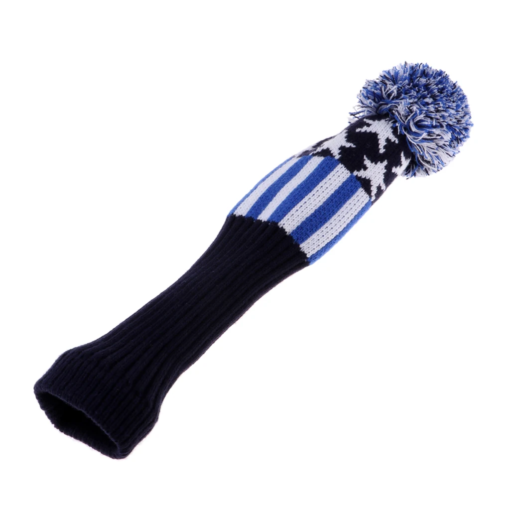 Golf Club Head Covers for Driver Fairway Wood Classical Knit Pom Pom Blue White Stripe Men Women Set Golf Club Head Covers for Driver Fairway Wood Classical Knit Pom Pom Blue White Stripe Men Women Set