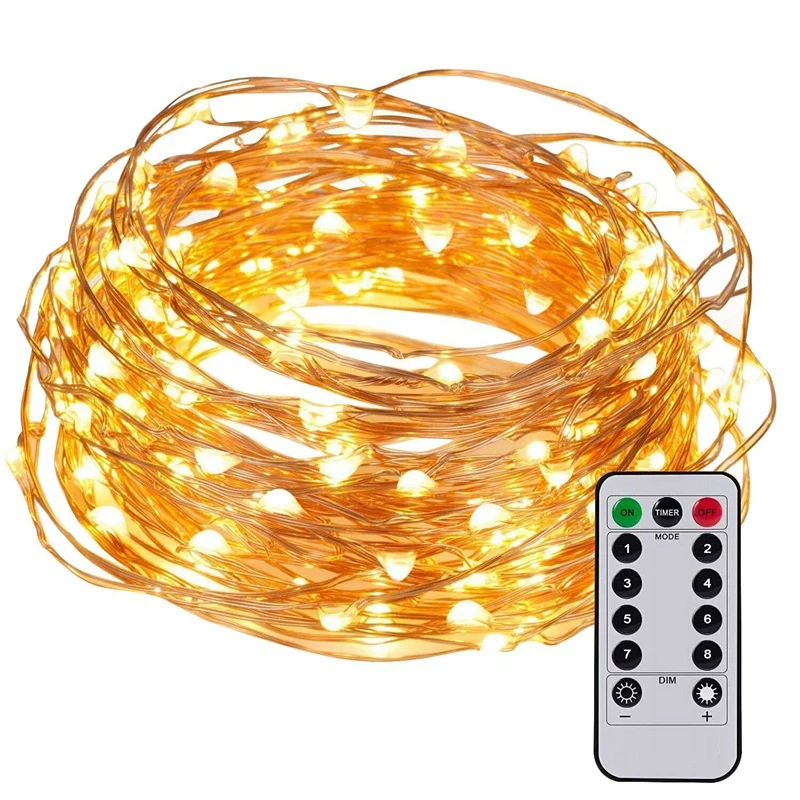 33FT 100 LED Fairy String Light Strip Copper Wire Battery Powered Remote Control
33FT 100 LED Fairy String Light Strip Copper Wire Battery Powered Remote Control