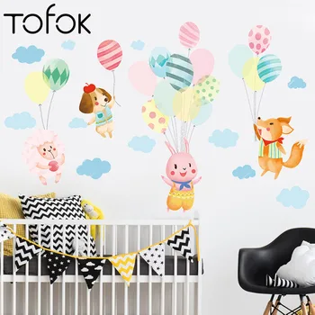 

Tofok Cartoon Animals Balloons Wall Stickers for Kids Rooms Decals Children Bedroom Kindergarten Decoration Wallpaper Decals