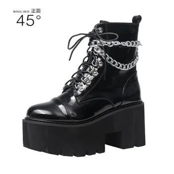 and the United States patent leather is bottom round head thick chain zipper Martin punk wind wedges short boots boots
and the United States patent leather is bottom round head thick chain zipper Martin punk wind wedges short boots boots