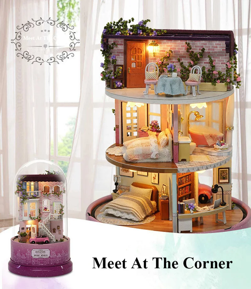 DIY Dollhouse Rotate Music Box Miniature Assemble Kits Doll House With Furnitures Wooden House Toys for Children Birthday Gift (16)