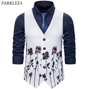 Men Floral Casual Vest Wedding Dress 2019 Party Waistcoat Men Single-Breasted Mens Suit Vests Black and White Mens Vests Dress
Men Floral Casual Vest Wedding Dress 2019 Party Waistcoat Men Single-Breasted Mens Suit Vests Black and White Mens Vests Dress