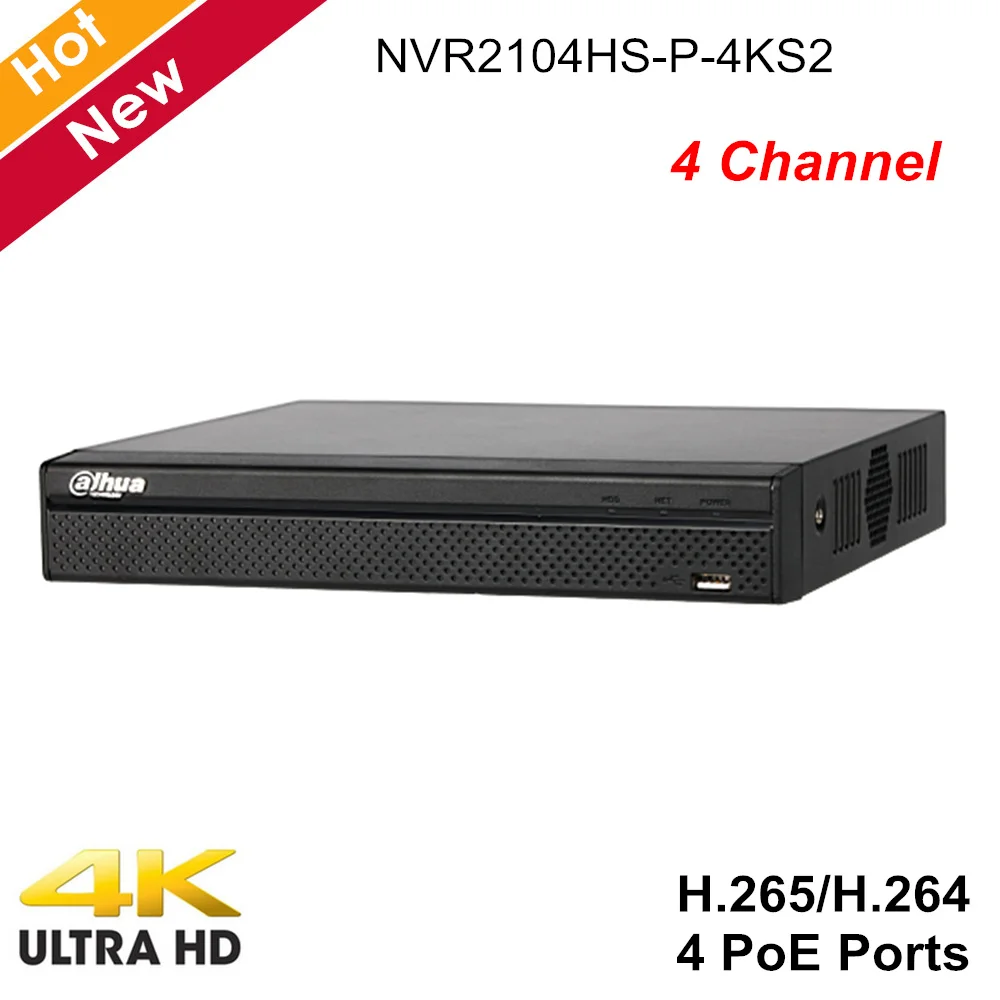 4-канальный сетевой видеорегистратор Dahua Compact 1U с 4 портами PoE Lite 4K H.265 разрешением
