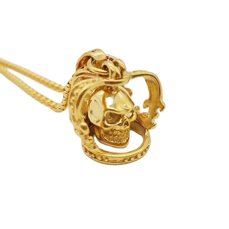 

New Gold color 3D skull Crown Pendant Necklace 316L Stainless Steel Mens Hip Hop Skull Crown Necklace Rock Punk Jewelry