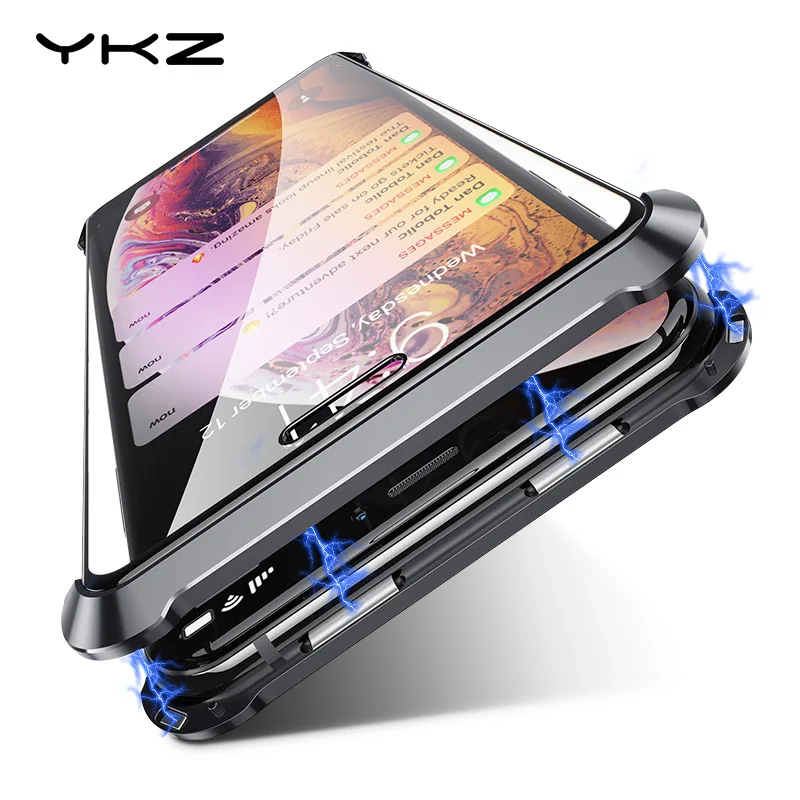 YKZ магнитный адсорбционный чехол для телефона iPhone 7 8 Plus X XR XS Max закаленное стекло