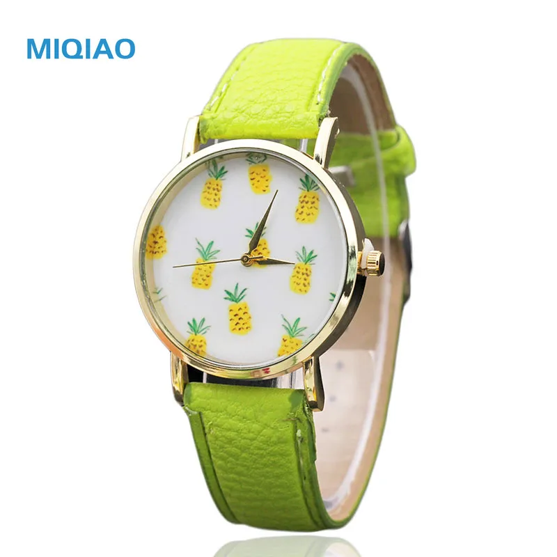 Фото MIQIAO 2020 Leather Women Quartz Watch Luxury Brand Pineapple Print Dial Wrist Watches Relojes Mujers Student Cute W248 | Наручные часы
