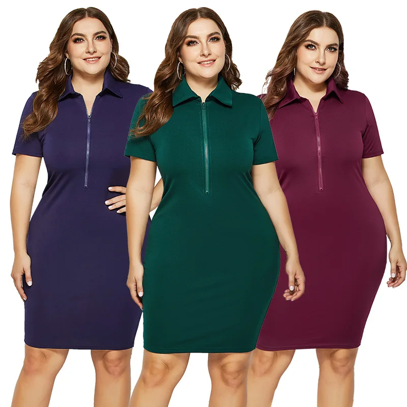 Women Plus Size Stretch Dress Spring Fashion Sexy Dress Short Sleeve Turn-down Collar Knee-length Dress Office Lady Vestidos 
Women Plus Size Stretch Dress Spring Fashion Sexy Dress Short Sleeve Turn-down Collar Knee-length Dress Office Lady Vestidos