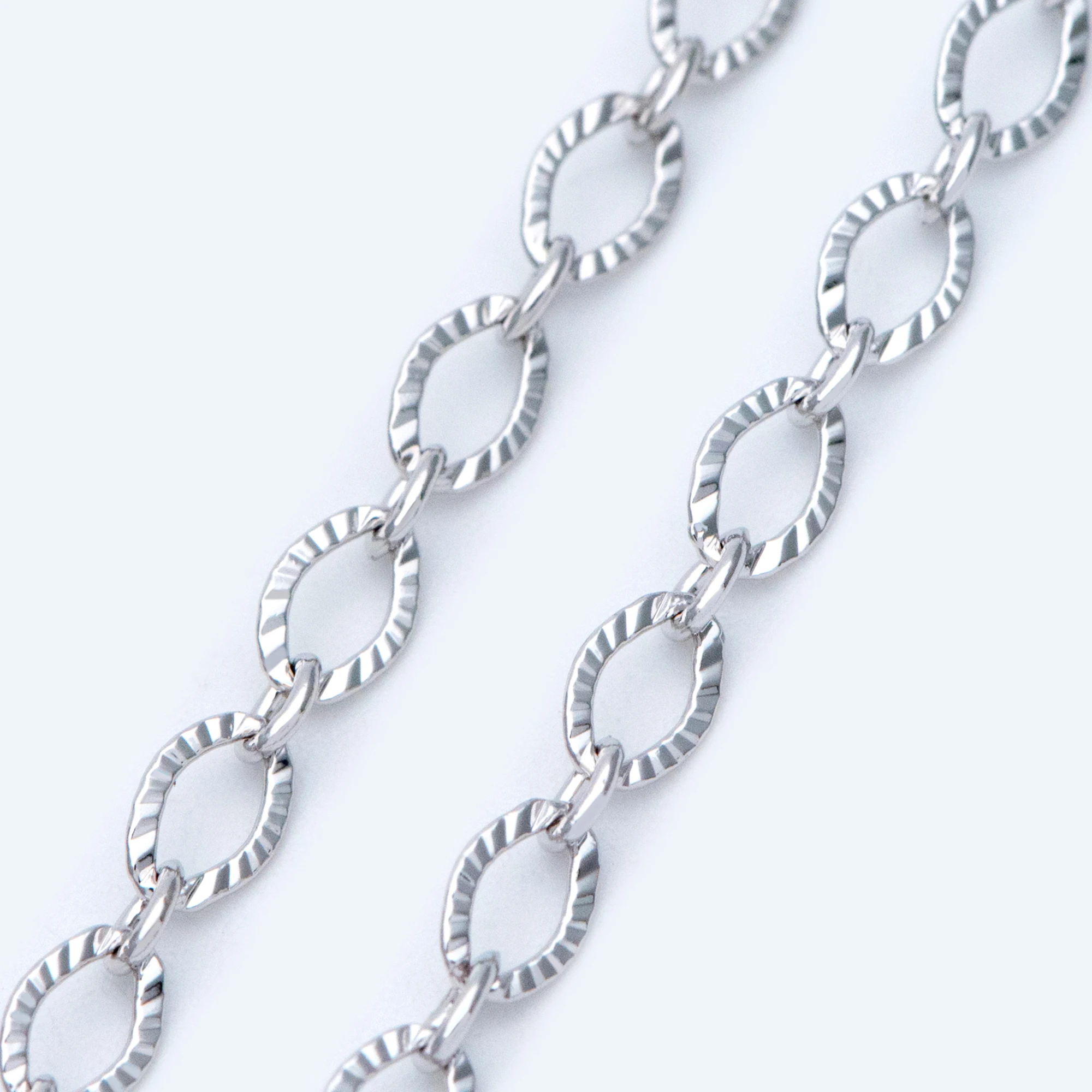 

Flat Oval Cable Chains 3.7mm, Rhodium plated on Brass, Silver tone Link Chain Wholesale (#LK-377)/ 1 Meter=3.3 ft