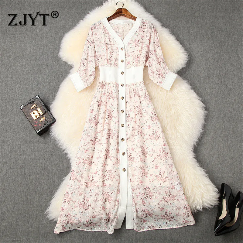 2020 Runway Fashion Women Spring Dress Clothes Elegant V Neck Batwing Sleeve Floral Print Single Breasted Midi Chiffon Dress
2020 Runway Fashion Women Spring Dress Clothes Elegant V Neck Batwing Sleeve Floral Print Single Breasted Midi Chiffon Dress