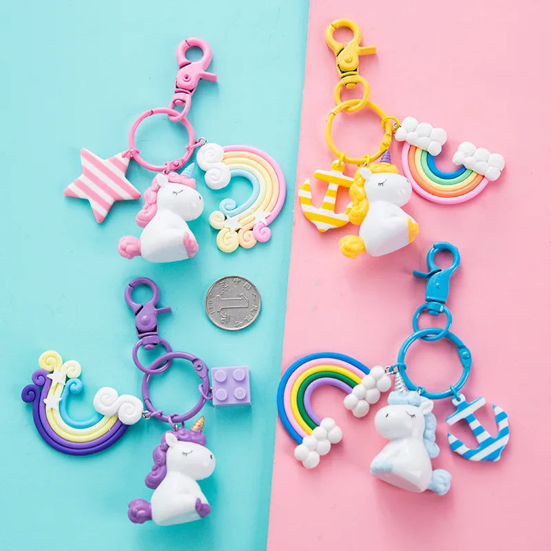 

Plastic Silicon Kawaii Unicorn Key Pendant Keyring Plush Toys For Kids Girls Gift Bag Pendant Rainbow Toys