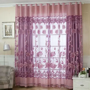 

2pcs Sheer Voile Tulle Window Tulle Curtains Bedroom Balcony Flowers Printed Tulip Sun-Shading Translucent Curtain 1x2.5M