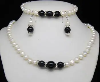 7-8mm White Freshwater Pearl Black Agate Necklace Bracelet Earrings Set SS502
7-8mm White Freshwater Pearl Black Agate Necklace Bracelet Earrings Set SS502