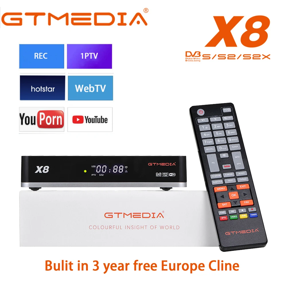 New Europe satellite tv receiver update from GTmedia V8 NOVA V9 Super GTMEDIA X8 DVB-S2/S2X with 3 year free Europe cline TV box
New Europe satellite tv receiver update from GTmedia V8 NOVA V9 Super GTMEDIA X8 DVB-S2/S2X with 3 year free Europe cline TV box