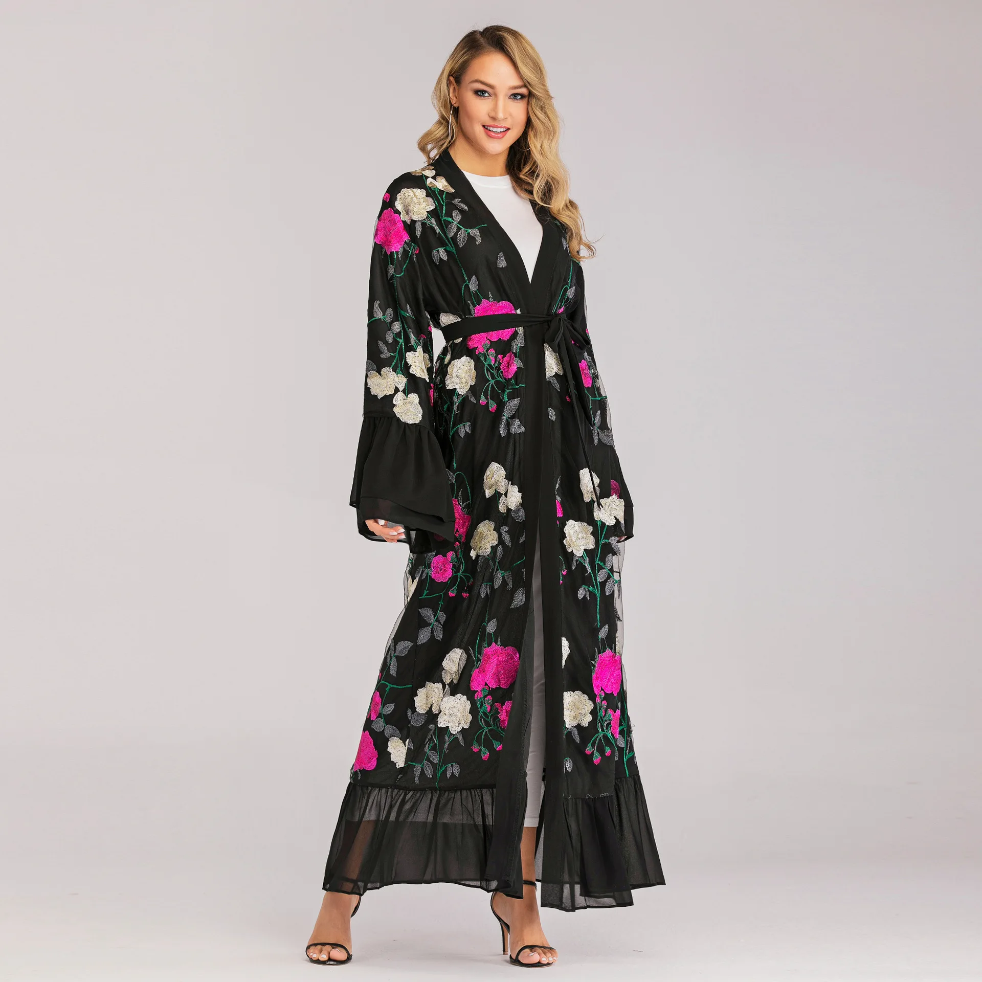 1708#Open Abaya Dubai Kimono Turkish Hijab Muslim Dress - CHAOMENG MUSLIM SHOP