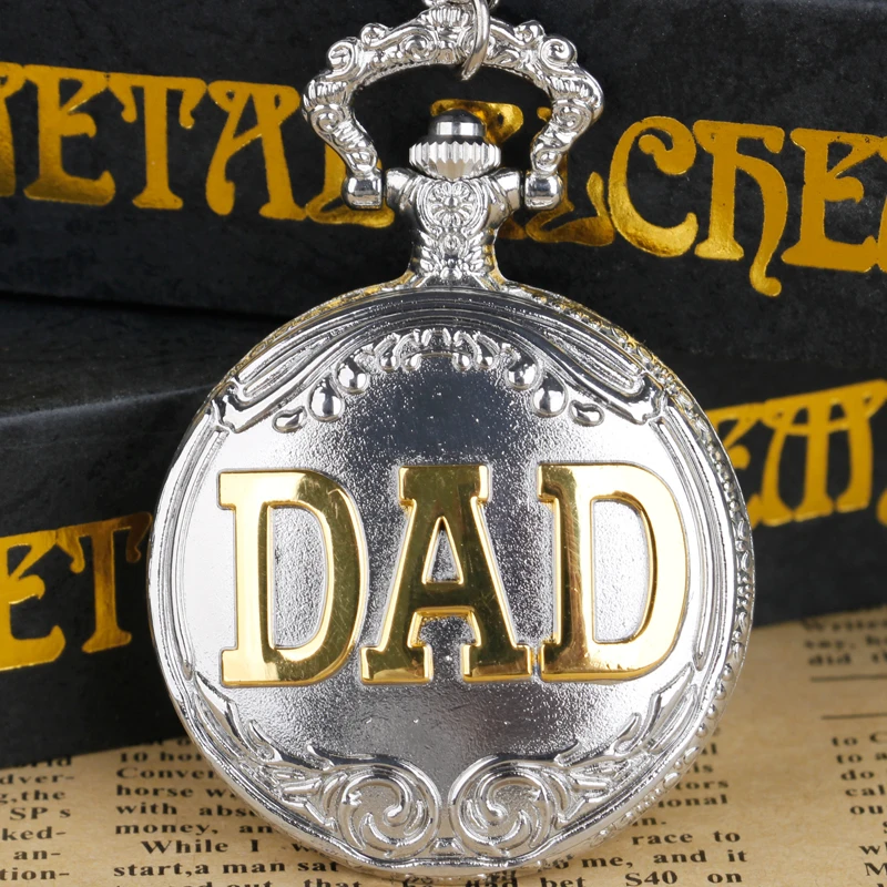 

Letter Carving DAD Fashion Quartz Pocket Watch Give Father Best Pendant Gift Collection Artwork