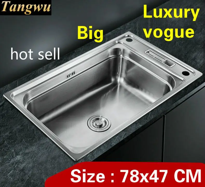 

Free shipping Apartment luxury kitchen single trough sink do the dishes vogue 304 stainless steel big hot sell 78x47 CM