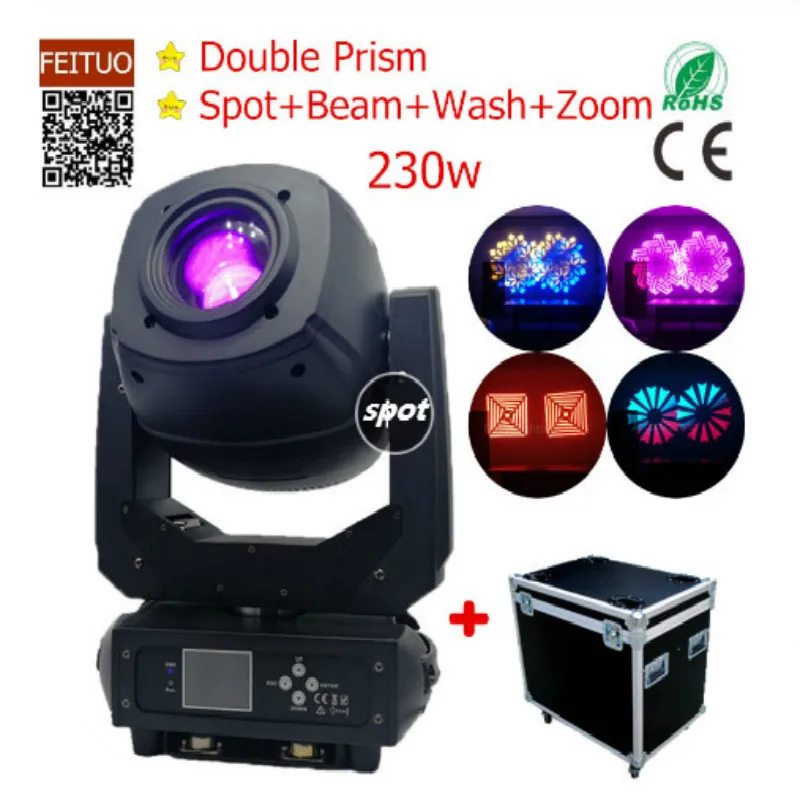 

4pcs With 2CASE dmx gobo projector 230w led gobo spot moving head stage light double prism beam spot wash 3 in1 light