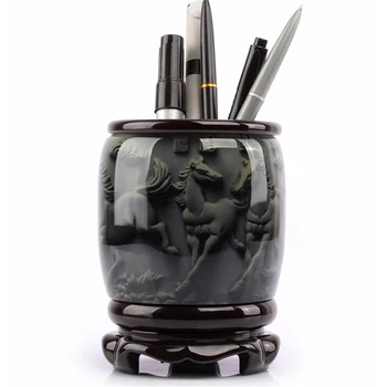 

High Quality Vintage Rotatable Chinese Style Round Pen Holder Office Desk Decoration Gift for leader