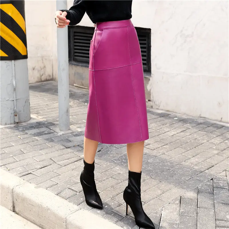 100% Genuine Leather Sheepskin Women OL Elegant High Waist Zip Wrap Runway Luxury Split A-Line Midi Skirt Black 2020
100% Genuine Leather Sheepskin Women OL Elegant High Waist Zip Wrap Runway Luxury Split A-Line Midi Skirt Black 2020