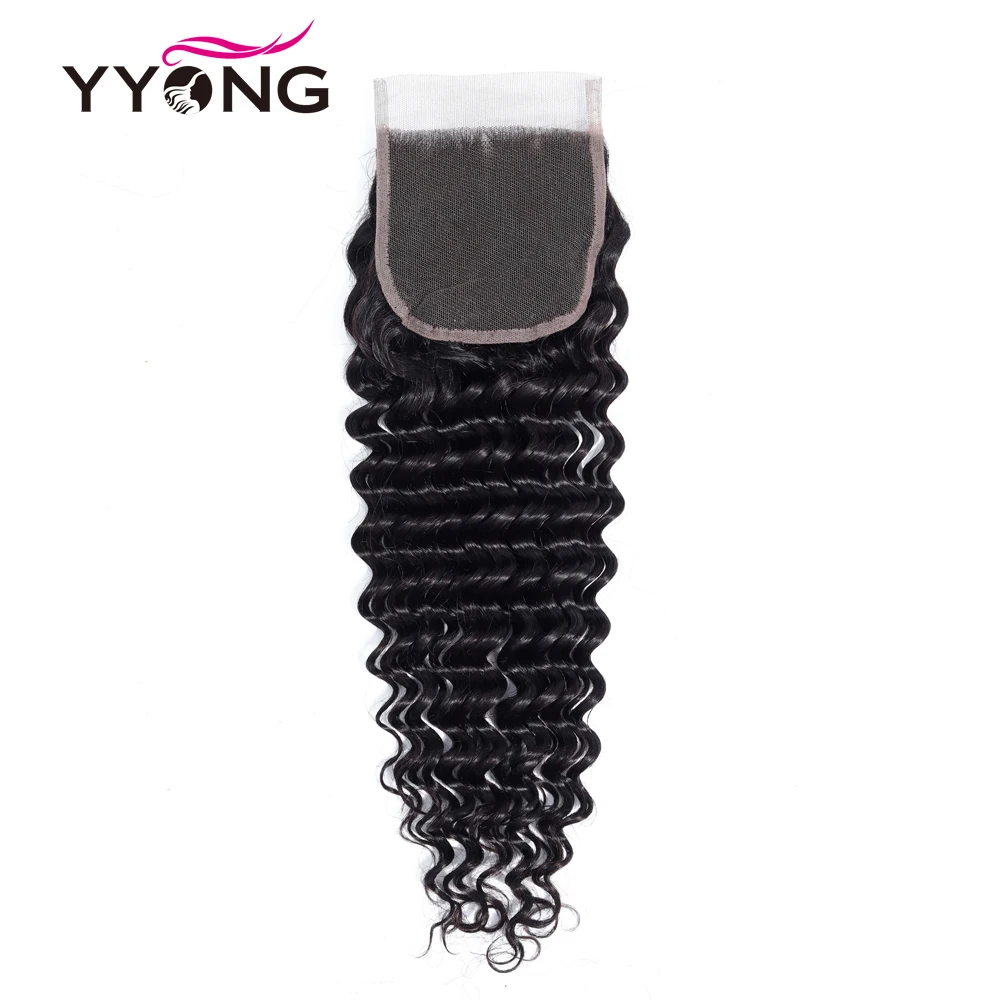 

Yyong Brazilian Deep Wave Lace Closure 4x4 Swiss Lace Free Middle Three Part Remy Human Hair Natural Color 8-22 inches