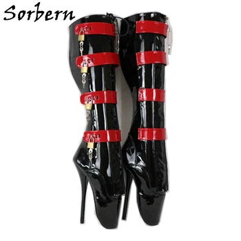 

Sorbern Lockable Keys Ballet Boots Women Black And Red Stilettos Fetish High Heel 18Cm Lace Up Drag Queen Shoes Custom Colors