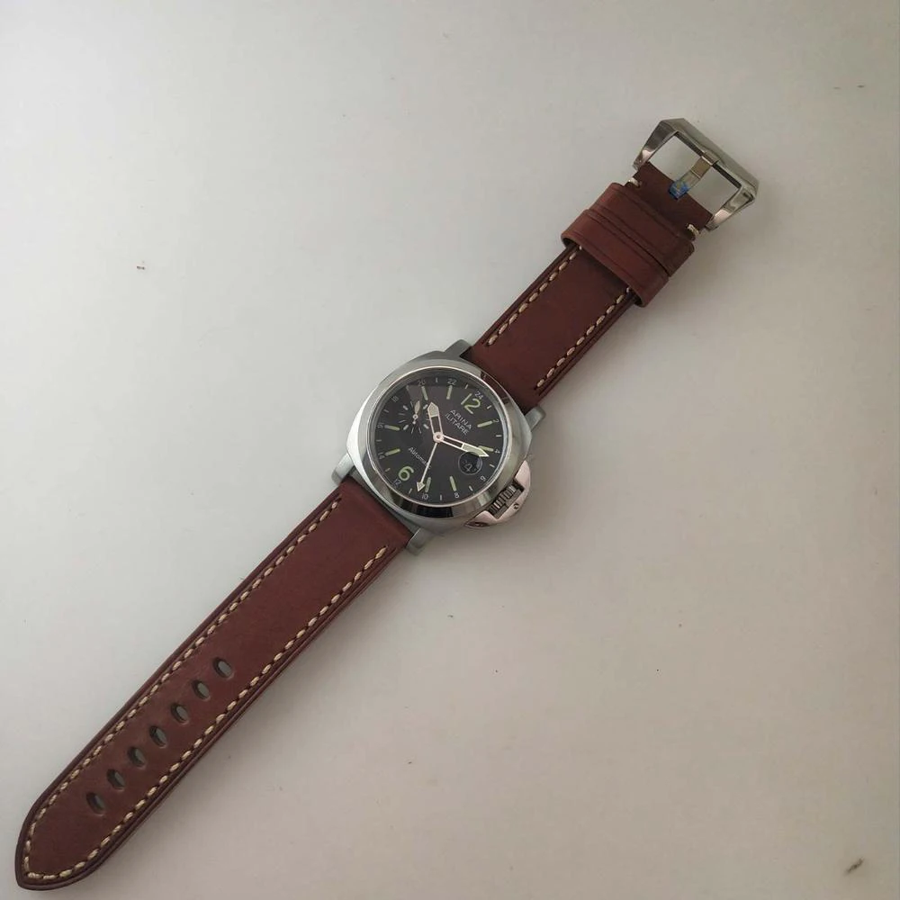 GMT automatic mens watch 44mm 316L stainless steel case leather strap polished bezel a1
GMT automatic mens watch 44mm 316L stainless steel case leather strap polished bezel a1