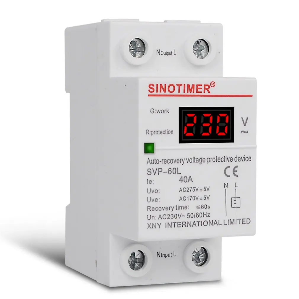 SVP-60L 230V 40A Automatic Recovery Under Voltage Over Voltage Protector Relay Breaker Protective Device LED Display
SVP-60L 230V 40A Automatic Recovery Under Voltage Over Voltage Protector Relay Breaker Protective Device LED Display