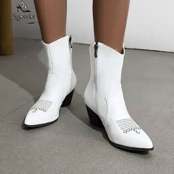 Sgesvier Winter 2020 All-match Embroidery Pointed Toe Woman Boots White Black Chunky High Heel Ankle Boots Female Shoes Booties
Sgesvier Winter 2020 All-match Embroidery Pointed Toe Woman Boots White Black Chunky High Heel Ankle Boots Female Shoes Booties