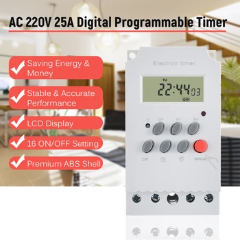 AC 220V 25A Digital Programmable Timer Din Rail Electronic Timer Time Switch Controller with LCD Display Clock
AC 220V 25A Digital Programmable Timer Din Rail Electronic Timer Time Switch Controller with LCD Display Clock