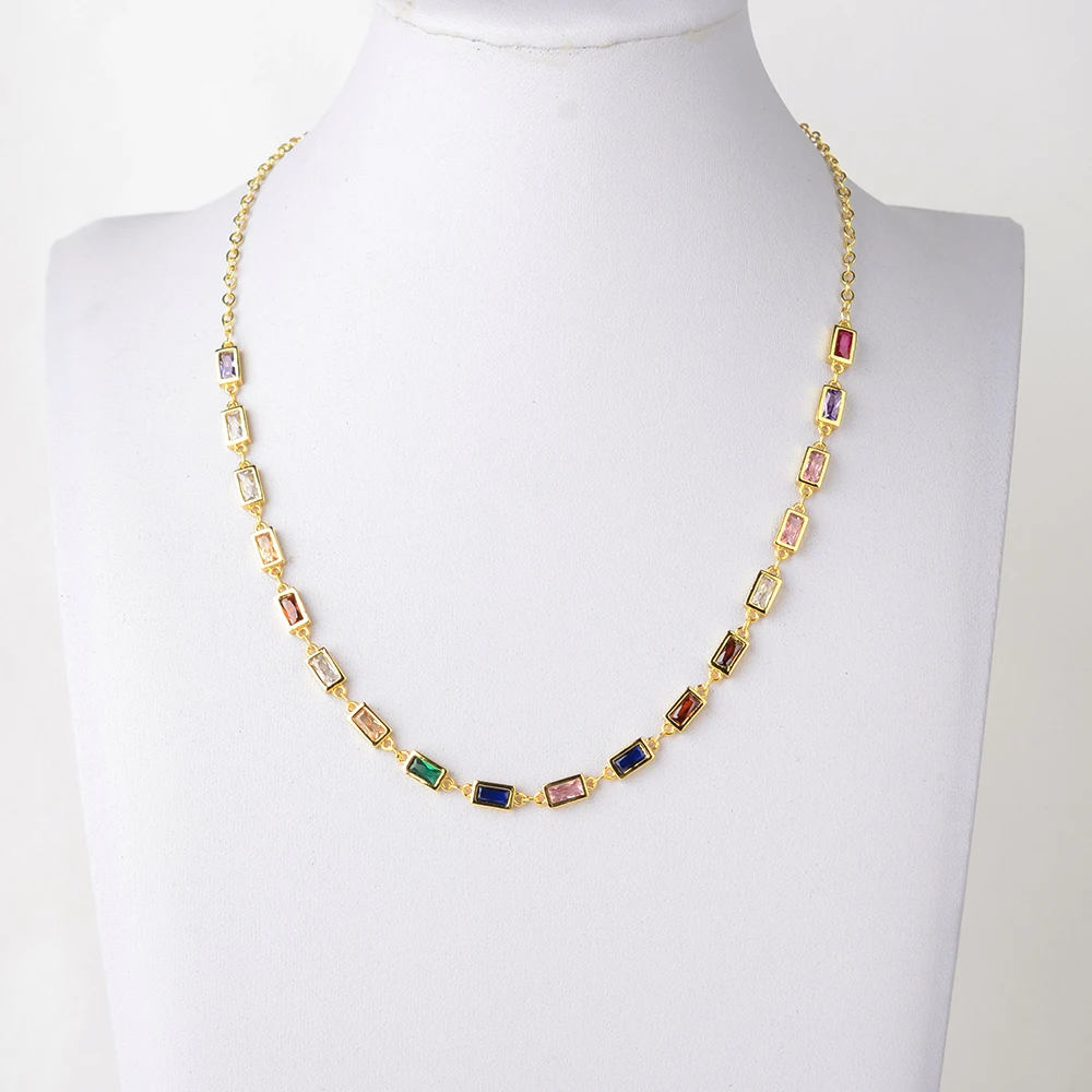 

Women's 18" 18K Plated Rainbow Crystal Chain Long Necklace